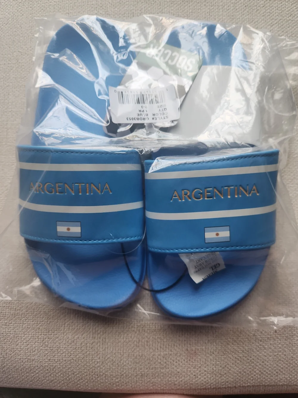 Argentina SOCCER  Blue Kids Slide Sandals Size 2-3
